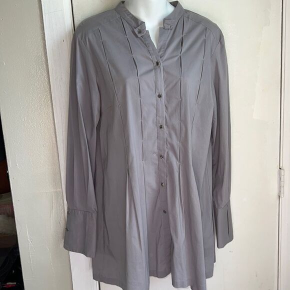 DESIDERATA Gray Cotton Blend Pleated Tunic Blouse-M - Picture 1 of 10
